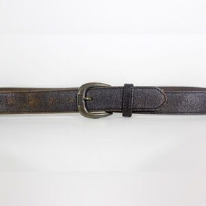 Vintage Distressed Brown Leather Belt Worn In with Vintage Brass Buckle Thrashed